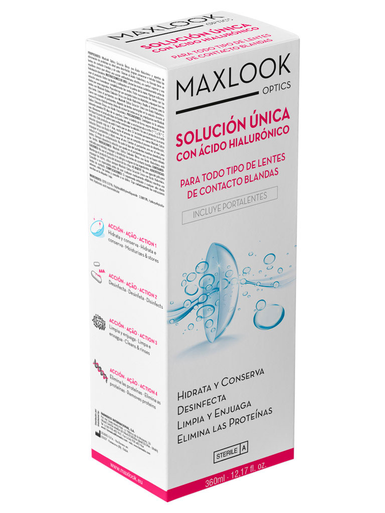 Maxlook Solución Única con Ácido Hialurónico para Lentes de Contacto 360ml